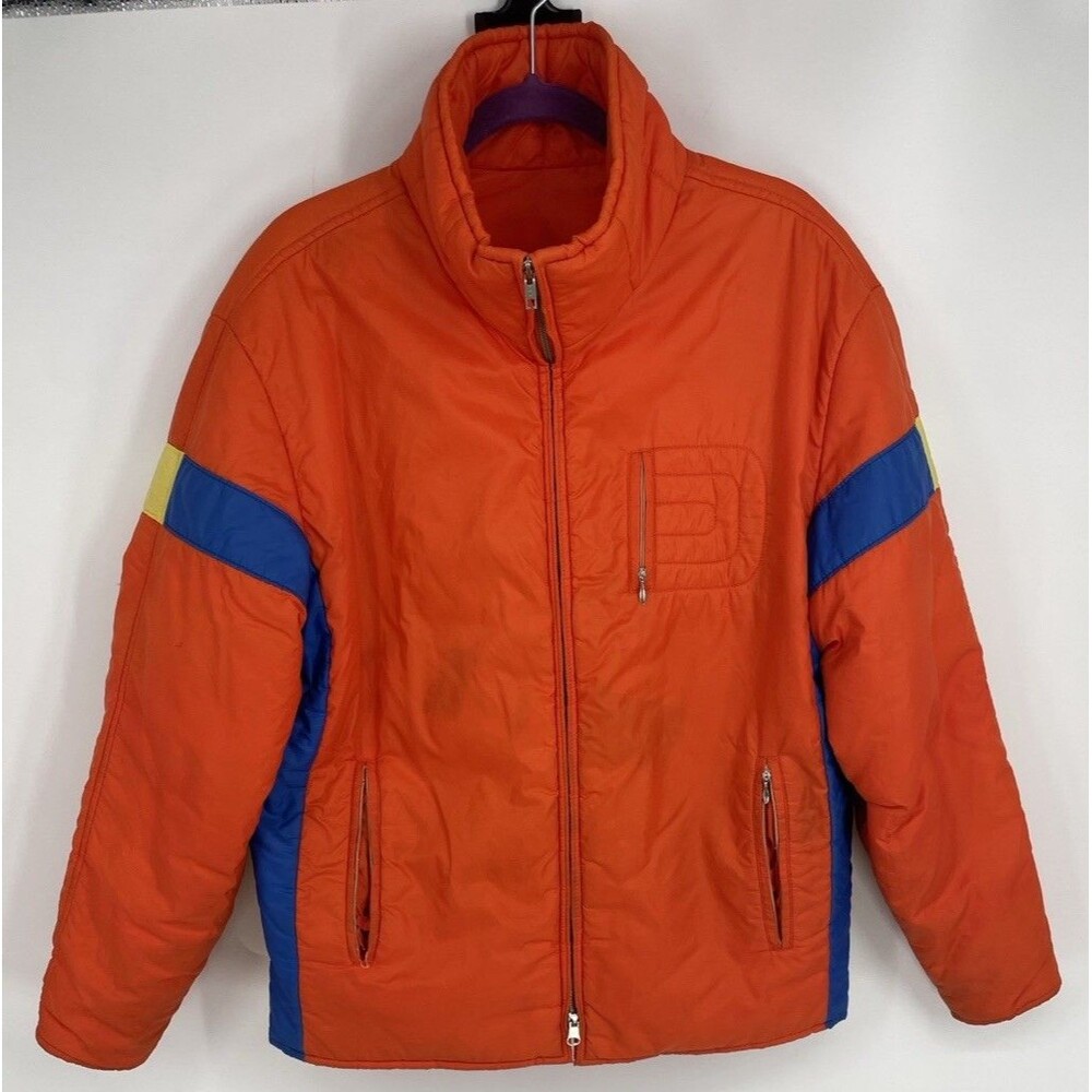 Vintage Roffe USA Down Puffer Ski Jacket Orange Colorblock Gorpcore XL